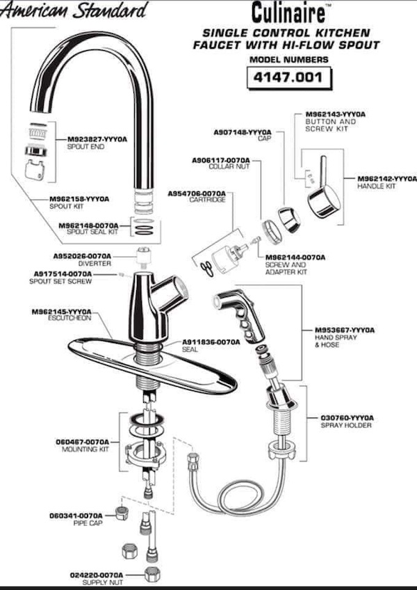 american standard kitche faucet parts diagram 2