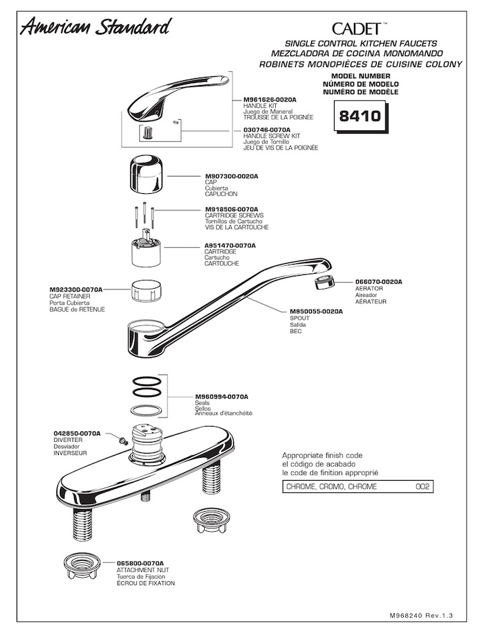 american standard kitchen faucet parts diagram