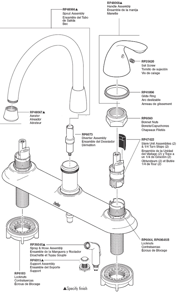 delta kitchen faucet parts diagram