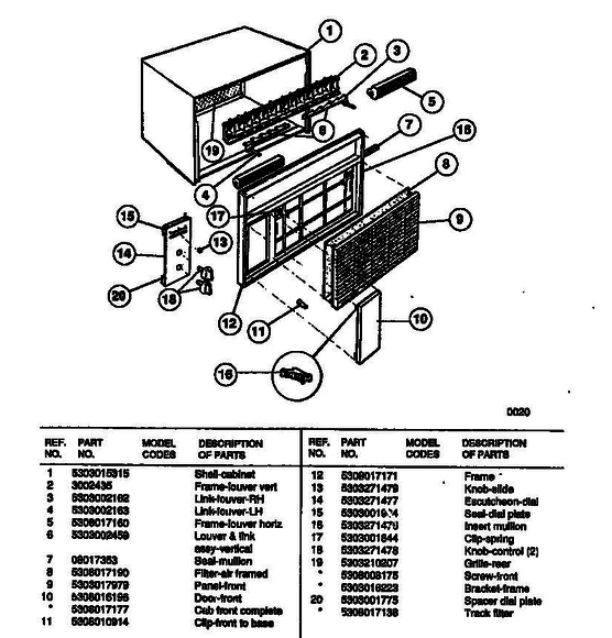 frigidaire air conditioner parts diagram